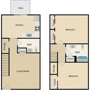 Two Bedroom Two Bath split level floorplan
